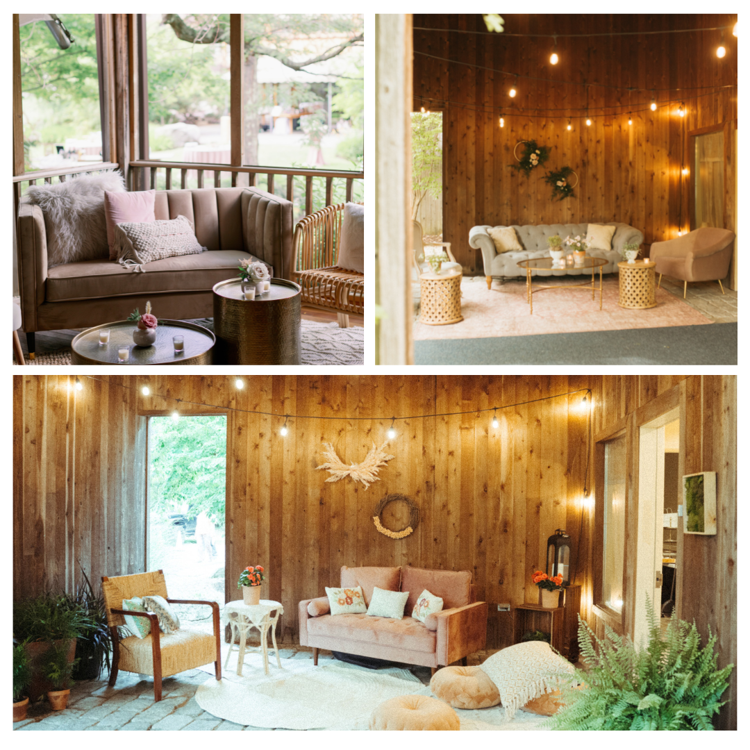 collage of cozy wedding reception spaces